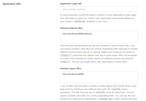 configure application URLs like callback and logout URL